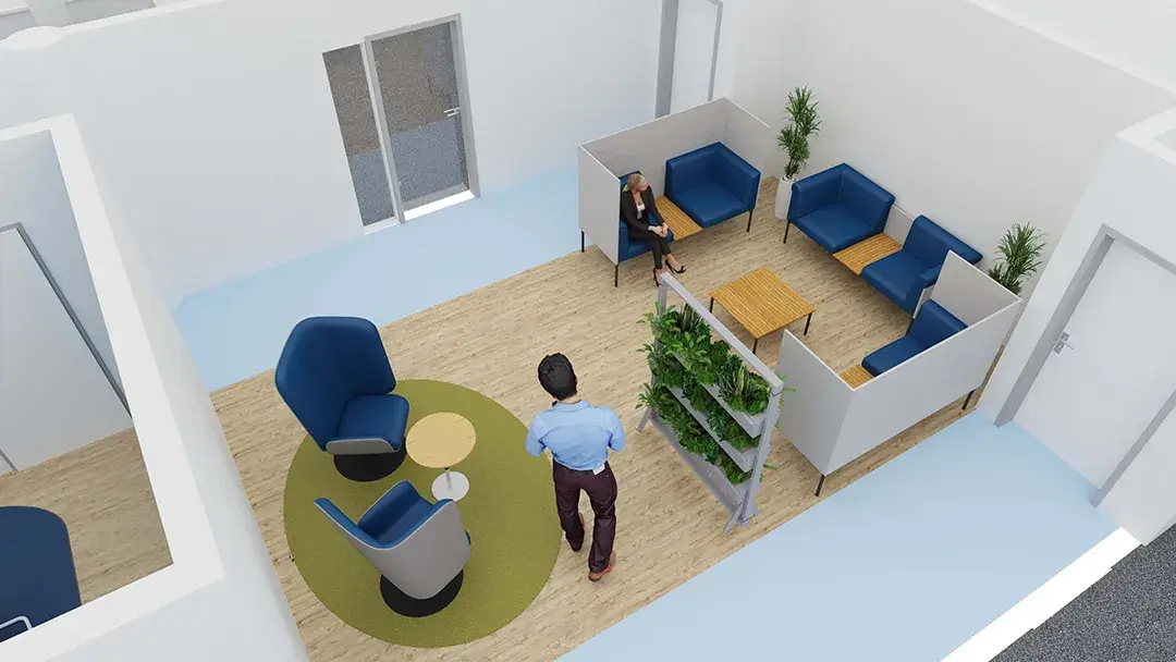 Lösungen - Büroplanung - Bild 09 - 3D-Ansicht der Sofa-Ecke